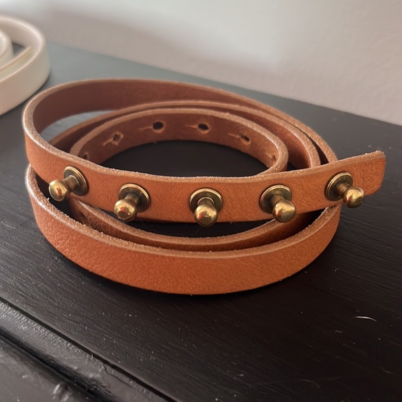 S/3 J. Crew Narrow Leather Belts Brown White Yellow - Picture 4 of 10